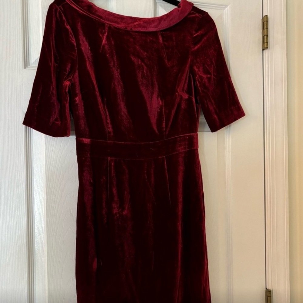 Boden Red Silk-Blend Velvet "Martha" Sheath Dress - Picture 2 of 5